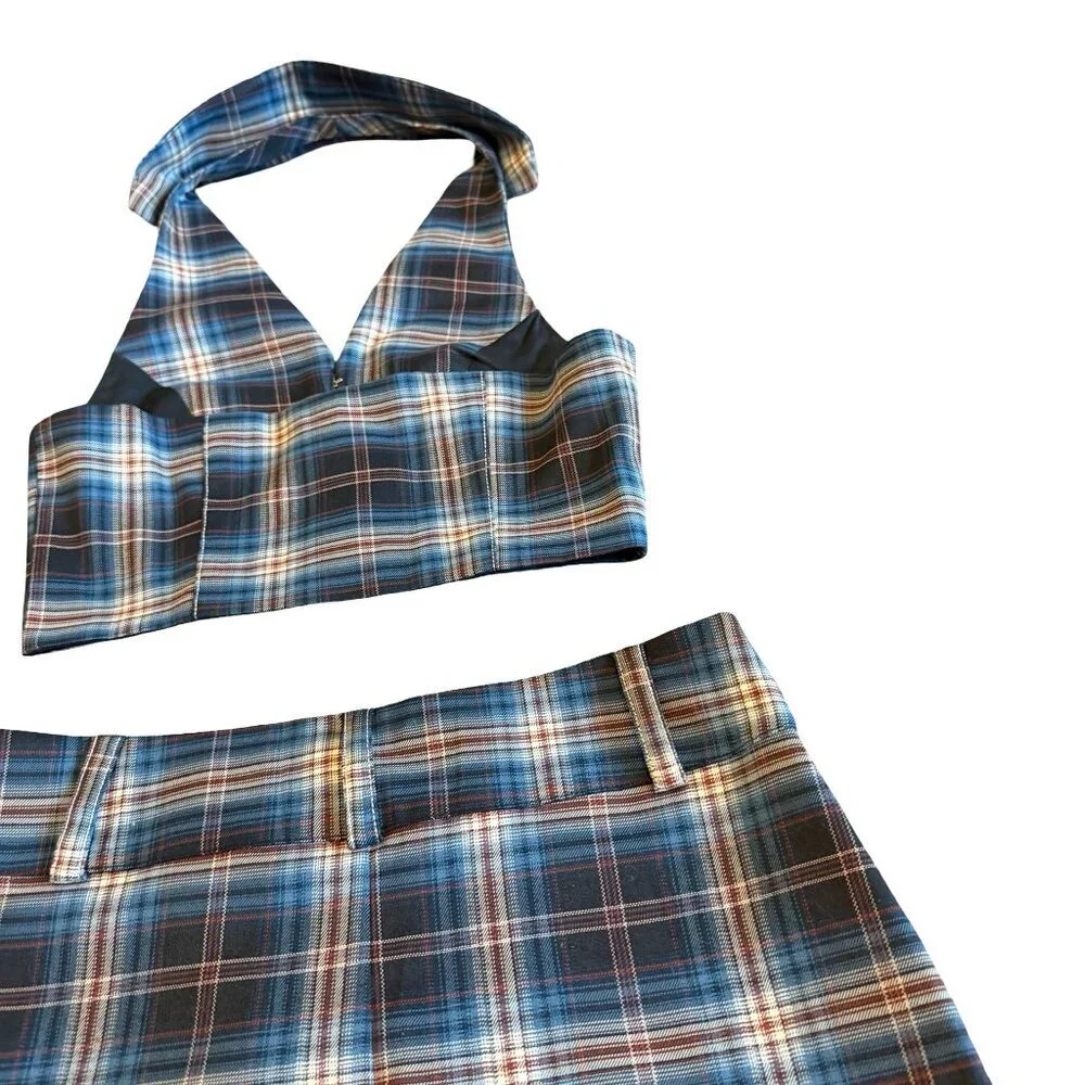 Princess Polly Two Piece Plaid Crop Top Skirt Set Outfit Size 2 Women's NWOT